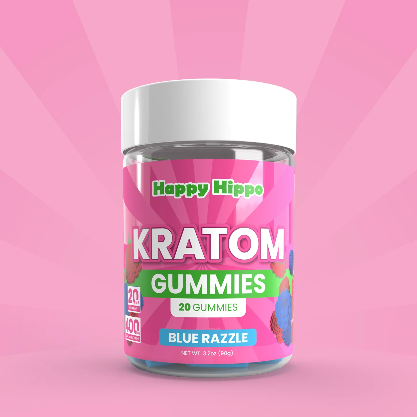 kratom gummies blue razzle 20ct 9.13.24 product render